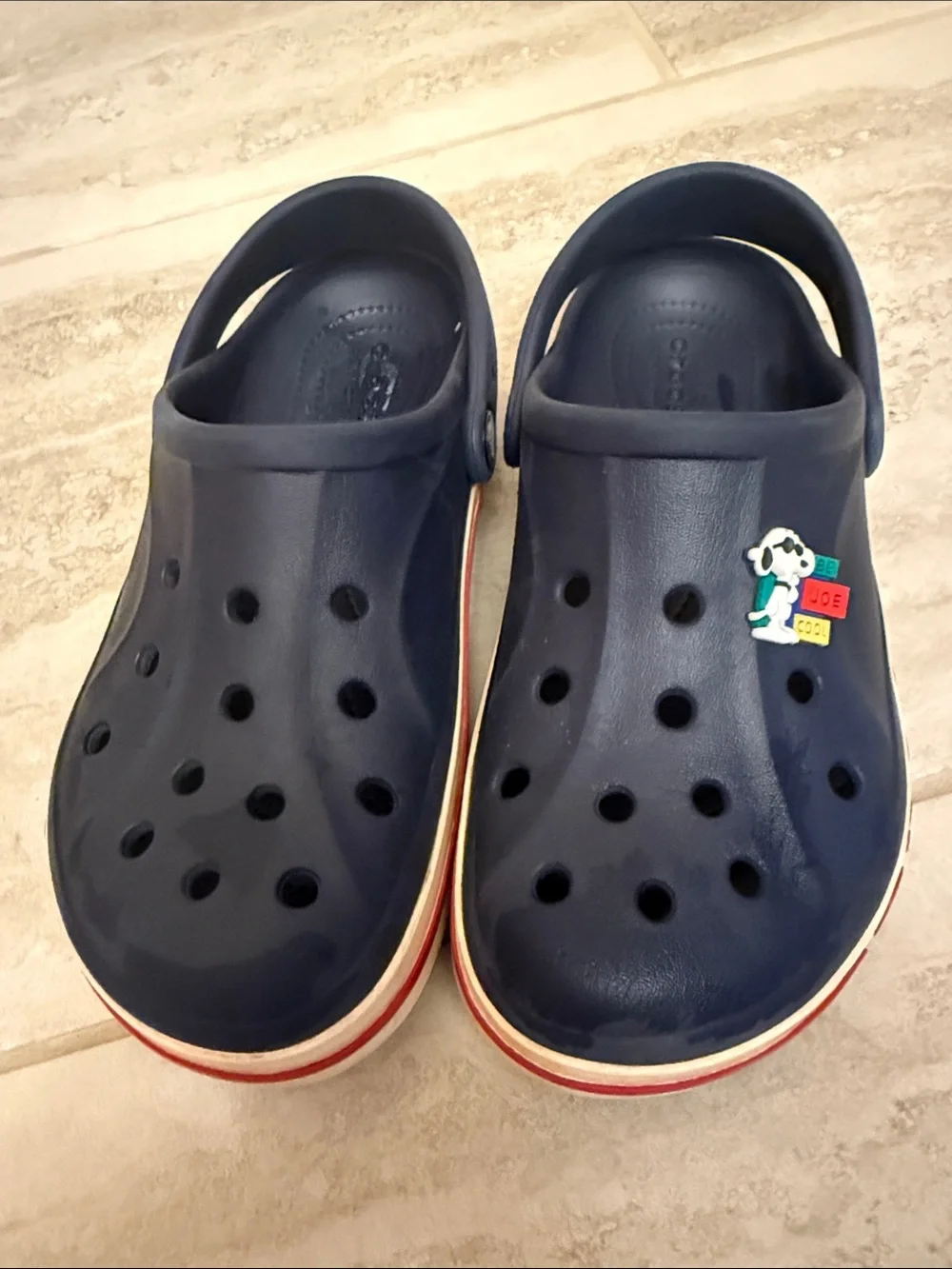 CROCS Kids Navy Slip-On Clog with Red-Trim Sole and Character Charm